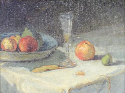 Armand Désiré GAUTIER (1825 - 1894) 
Nature morte aux pommes et verre de vin, 1871...