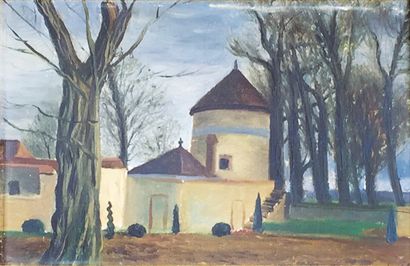 Jean OBERLé (1900-1961) 
Jardin.
Huile sur toile signée en bas à droite.
27 x 41...