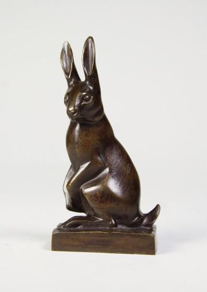 Irénée ROCHARD (1906 - 1984) 
Lapin oreilles dressées.
Epreuve en bronze à patine...