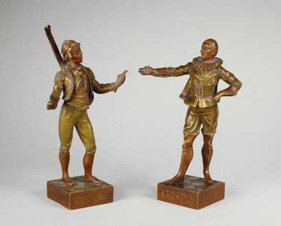 Alfred BARYE (1839 - 1882) 
Crispin et Figaro.
Deux épreuves en bronze à patine rouge...