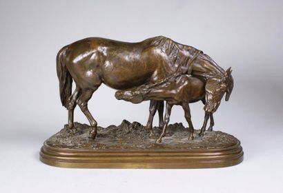Isidore Jules Bonheur (1827-1901) 
Jument et son poulain.
Epreuve en bronze à patine...