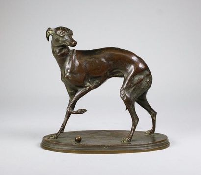 Pierre-Jules MENE (1810 - 1879) 
Levrette à la boule.
Epreuve en bronze à patine...