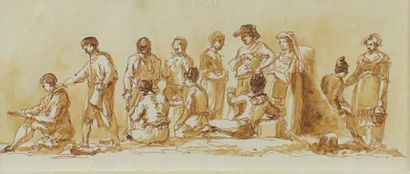 Victor Jean NICOLLE (1754-1826) 
Le peintre et ses modèles.
Plume et encre brune,...