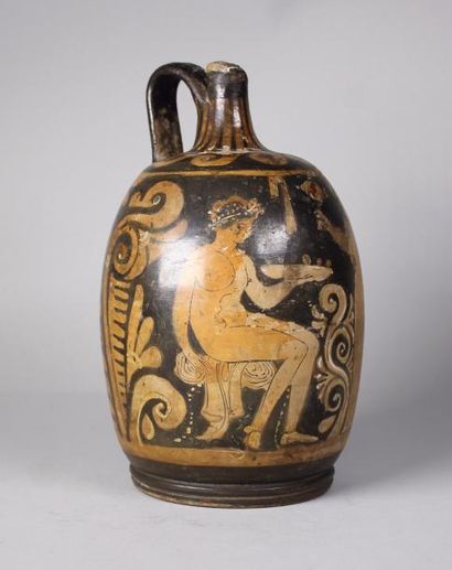 null Vase Attique à une anse en terre cuite à décor de figures noires. Grande Grèce....