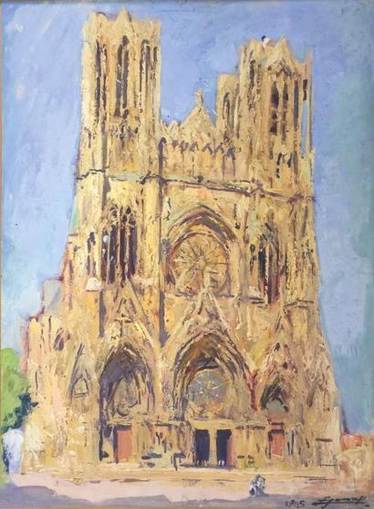 Lucien Hector JONAS (1880 - 1947) 
La cathédrale de Reims,1945.
Huile sur panneau...