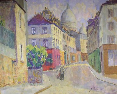 Joseph LÉPINE (1867 - 1943) 
Rue Norvins.
Huile sur isorel signé en bas à droite.
59...