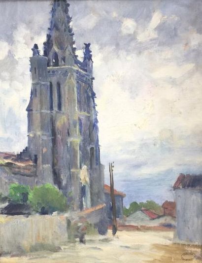 Paul MORCHAIN (1876 - 1939) 
Vue de l'église.
Huile sur toile. cachet de l'atelier...