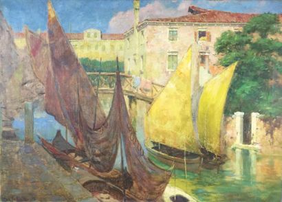 Jean-Baptiste VALENTINELLI (1913 - 1950) 
La Giudecca.
Huile sur toile signée en...