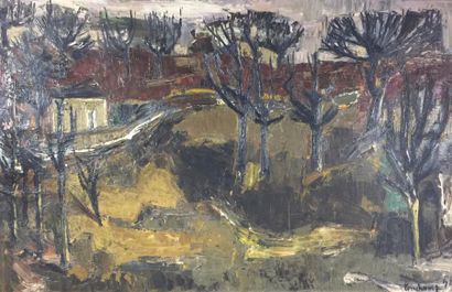 Pierre LONCHAMP (né en 1925) 
Paysage aux arbres dénudés, 1956.
Huile sur toile signée...