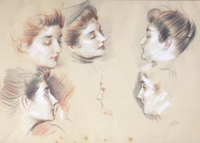 Paul César HELLEU (1859-1927) 
Etude de femmes au chignon.
Dessin aux trois crayons...
