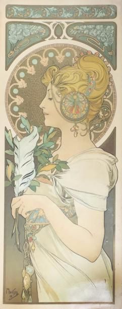 Alphonse Maria MUCHA (1860 - 1939) 
La Primevère et la Plume, 1899.
Deux lithographies...