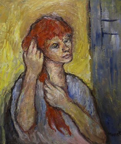 MINSK (1923) 
La coiffure.
Huile sur toile signée en bas à droite.
55 x 46 cm.