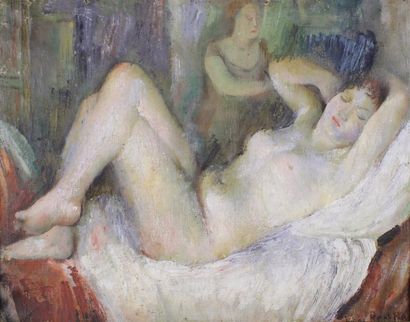 Vera ROCKLINE (1896 - 1934) 
Nus allongés.
Deux huiles sur toile formant pendant...