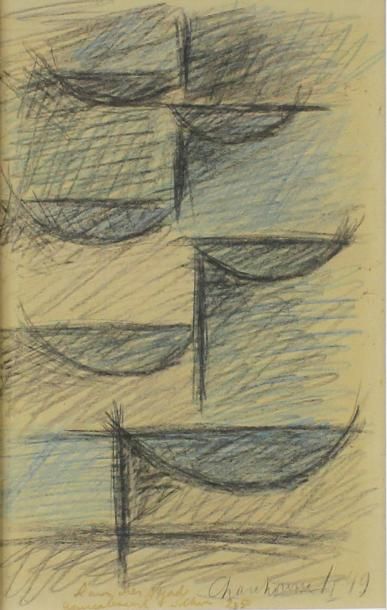 Serge 
Composition abstraite.
Crayon de couleurs sur papier signé et daté 49 en bas...