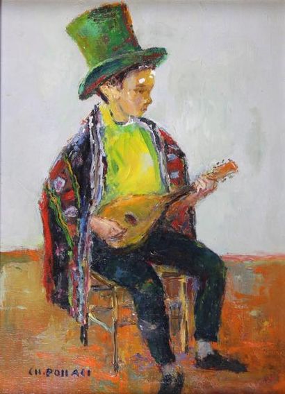 Charles POLLACI (1907 - 1989) Le Musicien.
Huile sur toile.
39 x 24 cm.