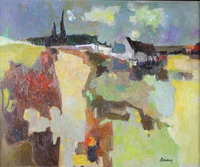 Raymond PREAUX (1916 - 1997) Le chemin sous la pluie.
Huile sur toile signée en bas...