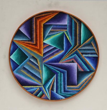 Pierre MICHELOT (né en 1939) Composition colorée en cercle, 1969.
Peinture sur panneau...