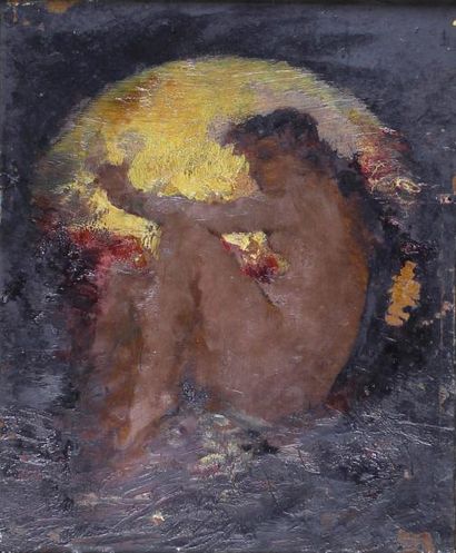 HOWLAND (Ecole vers 1900) Femme au clair de lune.
Huile sur panneau. Dans un cadre...