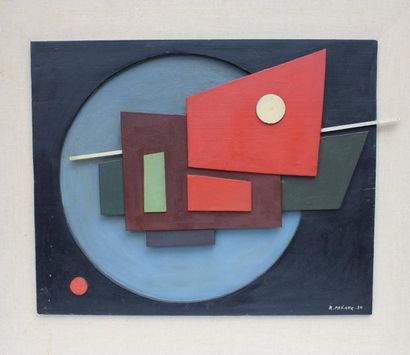 Raymond PREAUX (1916 - 1997) Composition géométrique 1950.
Bois découpé et peint...