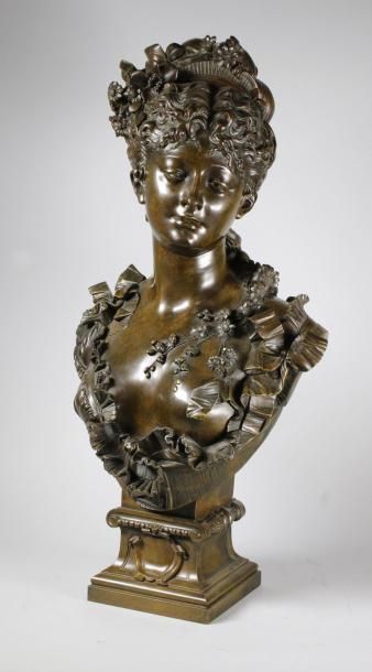 Albert-Ernest CARRIER-BELLEUSE (1824 - 1887) Buste de courtisane.
Epreuve en bronze...