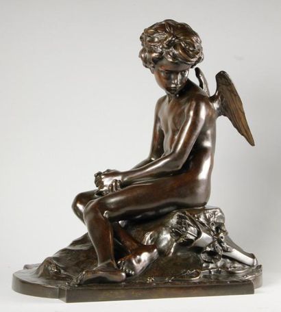 Alfred BOUCHER (1850 - 1934) Amour.
Epreuve en bronze à patine brun nuancé rouge....
