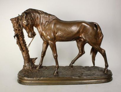 Pierre-Jules MENE (1810 - 1879) Cheval au palmier.
Epreuve en bronze à patine brun...