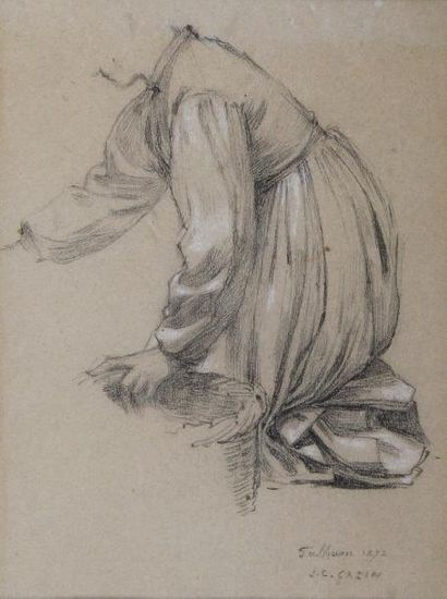 Jean-Charles CAZIN (1841-1901) Etude de femme. 1872.
Crayon noir et rehauts de craie...