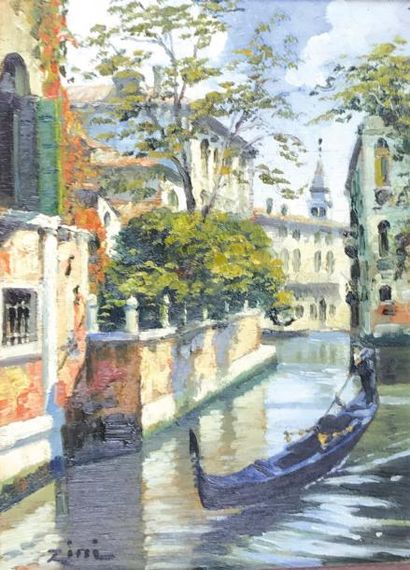 Umberto ZINI (1878 - 1964) Gondole sur le canal à Venise.
Huile sur panneau signé...