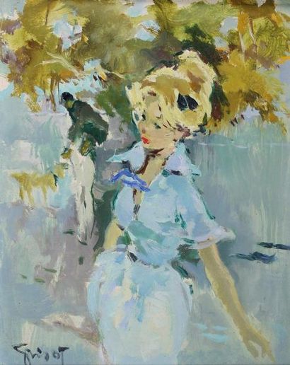 Pierre Grisot (1911 - 1995) Jeune femme à la robe bleue.
Huile sur isorel signée...