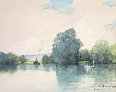 Henri Maurice CAHOURS (1889 - 1954) Barque sur la rivière.
Aquarelle signée et datée...
