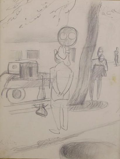 Alfred RETH (1884 - 1966) Le promeneur.
Dessin au crayon signé en bas à gauche.
18...
