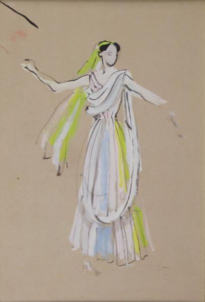 Christian Jacques BERARD (1902 - 1949) Projet de costume de femme.
Gouache sur papier....