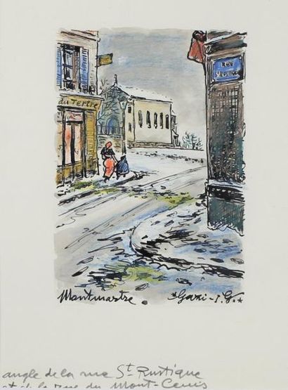 I.G. GAZI (1900 - 1975) Montmartre, rue Saint Rustique.
Aquarelle signée en bas à...