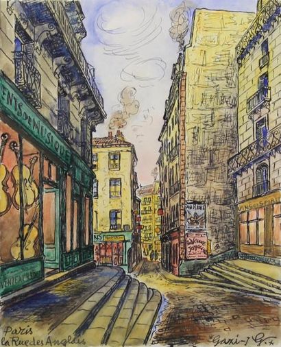 I.G. GAZI (1900 - 1975) Paris, rue des Anglais.
Aquarelle signée en bas à droite.
26...