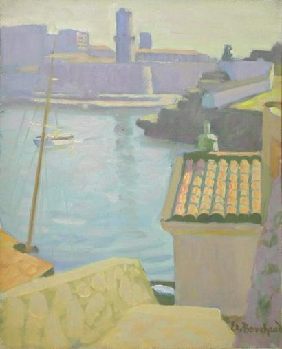 Etienne BOUCHAUD (1898 - 1989) Le port de Marseille, fort St Jean.
Huile sur toile...