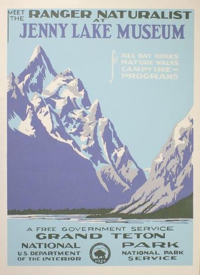 JENNY LAKE MUSEUM Grand teton national Park.
Affiche figurant un paysage de montagne...