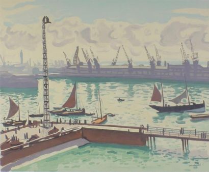 ALBERT MARQUET (1875- 1947) (d'après) Vue de port.
Lithographie signée dans la planche,...