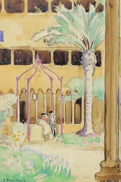 JEAN BOUCHAUD (1891 - 1977) Le puits du patio, 1929.
Aquarelle signée en bas à gauche,...