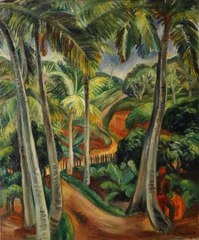 Roland MASCART (1909 - ?) Le jardin de Nata (à Nouméa).
Huile sur toile signée en...