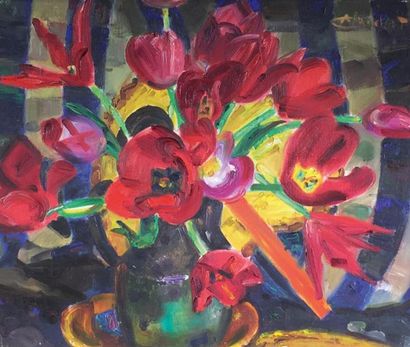 André CLAUDOT (1892 - 1982) Tulipes, 1965.
Huile sur toile marouflée sur carton....
