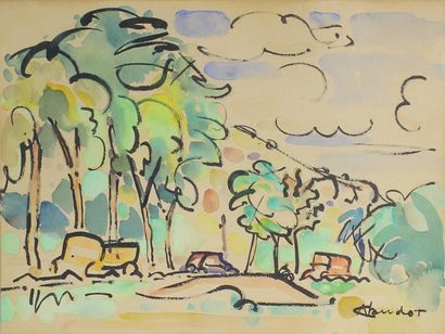 André CLAUDOT (1892 - 1982) Paysage.
Encre et aquarelle signée en bas à droite.
32...