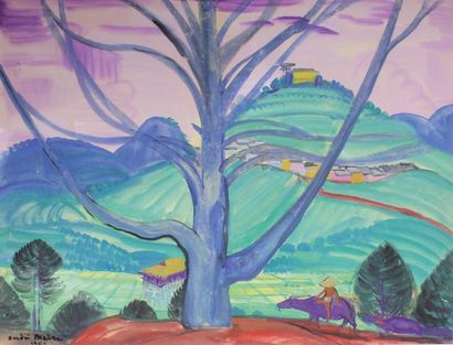 André MAIRE (1898 - 1984) Paysan sur son buffle près de Dalat.
Aquarelle signée et...