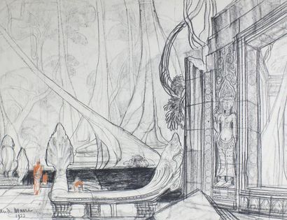 André MAIRE (1898 - 1984) Lac sacré à Angkor.
Technique mixte sur papier.
49 x 62...