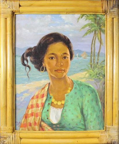 Ecole philippine du xxe siècle Paire de portraits de jeunes filles.
Huiles sur panneau....
