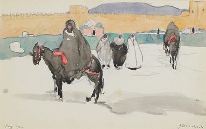 JEAN BOUCHAUD (1891 - 1977) Cavaliers devant des remparts de Fez, 1920.
Aquarelle...