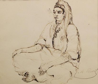 Élie Anatole PAVIL (1873 - 1948) Portrait de marocaine.
Dessin à la sépia. Cachet...