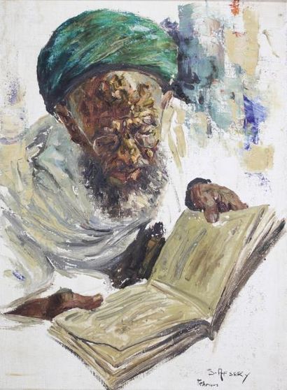 Cyrus AFSARY (né en 1941) Iran, Homme lisant.
Huile sur toile signée en bas à droite...