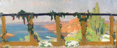Charles MARTIN-SAUVAIGO (1881 - 1970) Paysage côtier depuis la terrasse.
Huile sur...