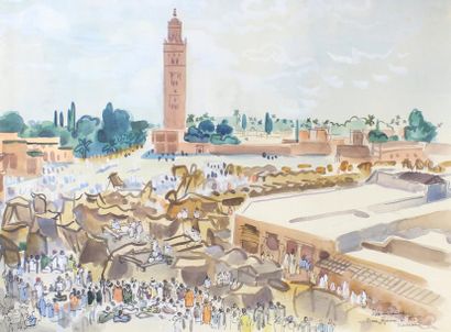 Franck SLOAN (1900 - 1984) Marrakech place Djema el Fna.
Aquarelle sur papier située...
