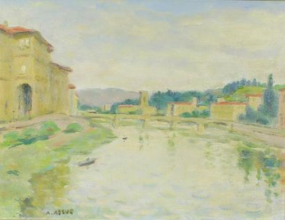 Armand ASSUS (1892 - 1977) Vue de l'Arno à florence.
Huile sur carton signé en bas...